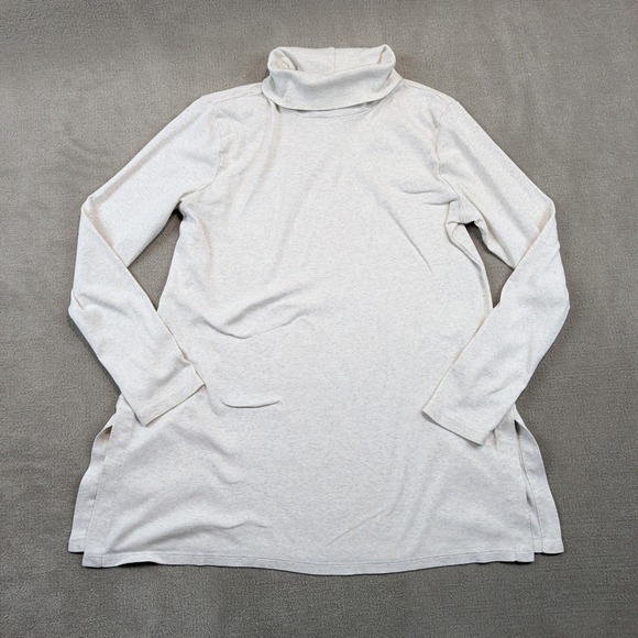 J. Jill Size M Women Oatmeal Pima Cotton Turtleneck Side Vent Tunic Top Heather — photo 2